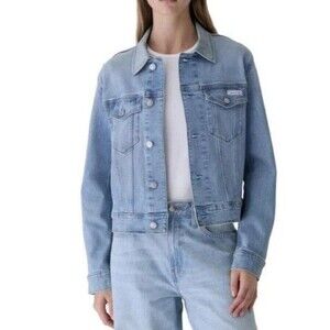 Calvin Klein Women's Classic Trucker Denim Jacket Light Bay Blue XL NWT